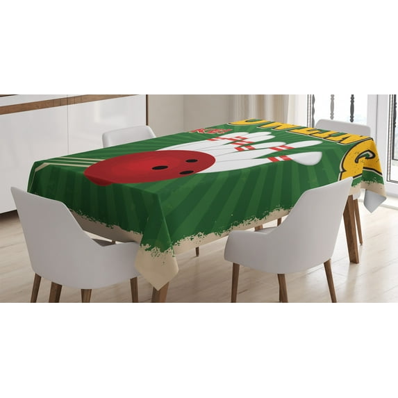 Ambesonne Vintage Tablecloth Rectangular Table Cover, Bowling Strike Green, 60"x90", Multicolor