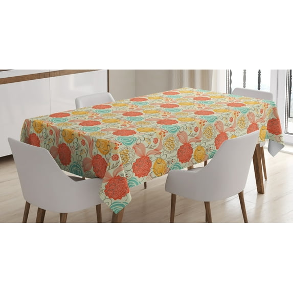 Ambesonne Vintage Tablecloth Rectangular Table Cover, Cheerful Garden Doodle, 52"x70", Multicolor