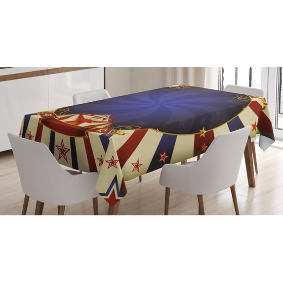 Ambesonne Vintage Tablecloth Rectangular Table Cover, Circus Poster Image, 52"x70", Pale Yellow Navy Blue