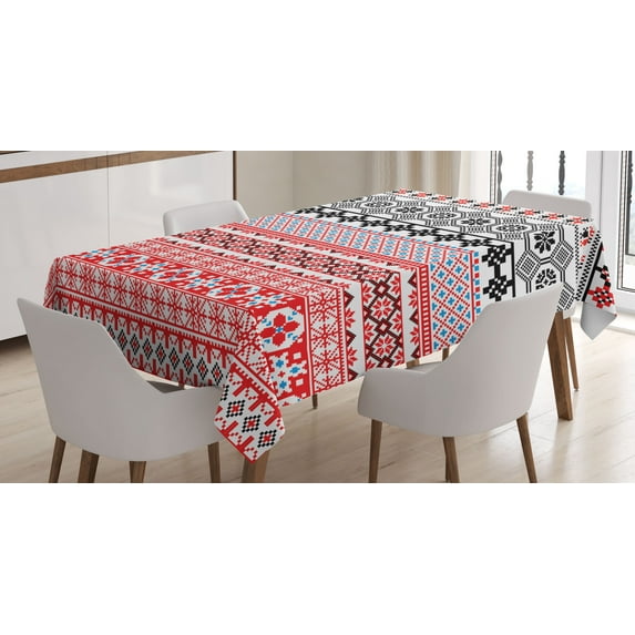 Ambesonne Vintage Tablecloth Rectangular Table Cover, Classic Culture Knit Signs, 52"x70", Red Black