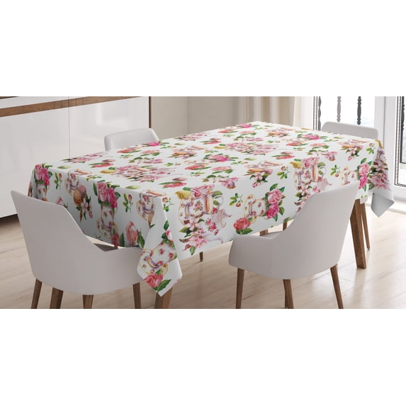 Ambesonne Vintage Tablecloth Rectangular Table Cover, Colorful Antique Teapot, 52"x70", Multicolor