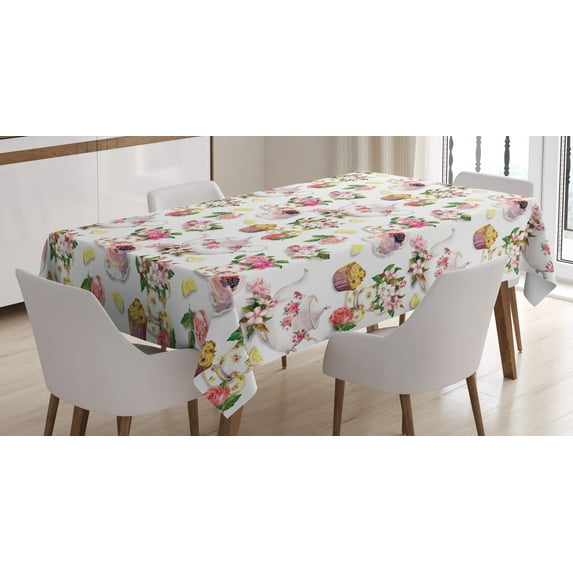 Ambesonne Vintage Tablecloth Rectangular Table Cover, Colorful Retro Teapots, 60"x84", Multicolor