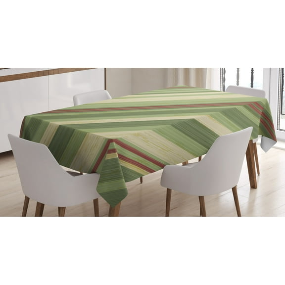 Ambesonne Vintage Tablecloth Rectangular Table Cover, Diagonal Stripes Grungy, 60"x84", Cream Green Red