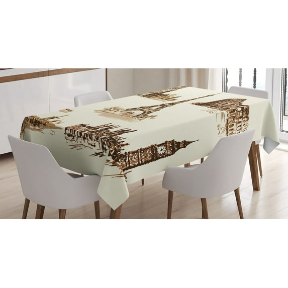 Ambesonne Vintage Tablecloth Rectangular Table Cover, European Landmarks City, 60"x84", Brown and Cream