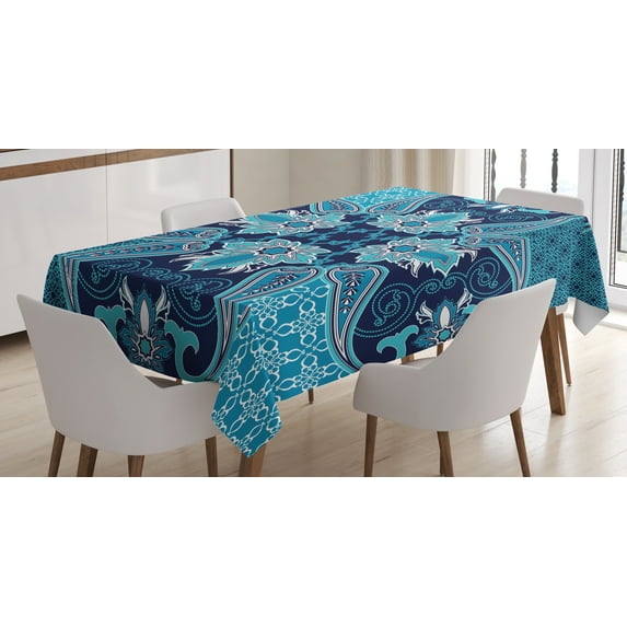 Ambesonne Vintage Tablecloth Rectangular Table Cover, Floral Paisley Bohemic, 60"x84", Blue Navy Blue and White