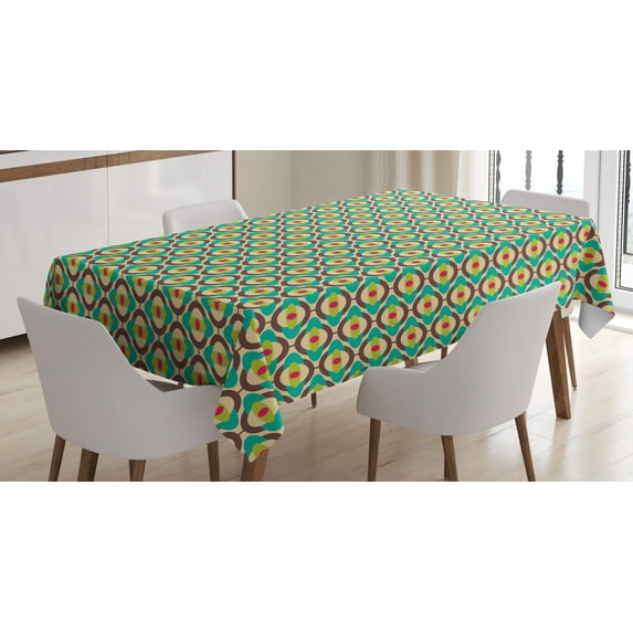 Ambesonne Vintage Tablecloth Rectangular Table Cover, Groovy Oval Pattern, 52"x70", Multicolor