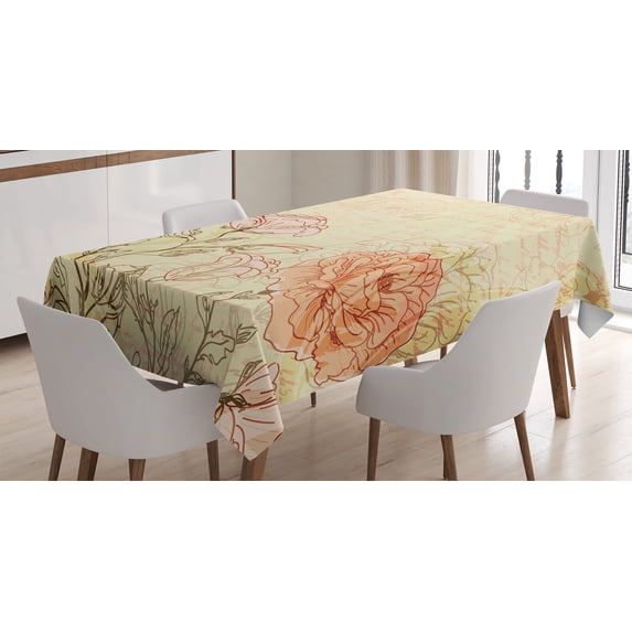 Ambesonne Vintage Tablecloth Rectangular Table Cover, Grunge Retro Flowers, 60"x84", Cream Pink