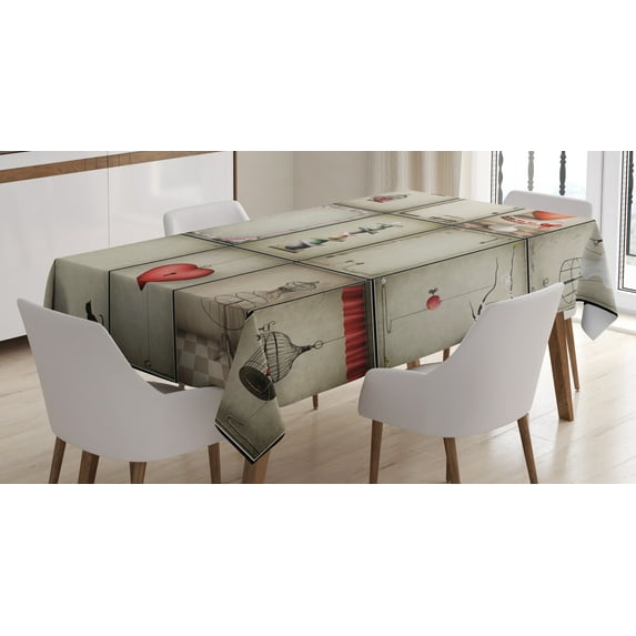 Ambesonne Vintage Tablecloth Rectangular Table Cover, Hearts in Captivity, 60"x84", Tan Vermilion Pink