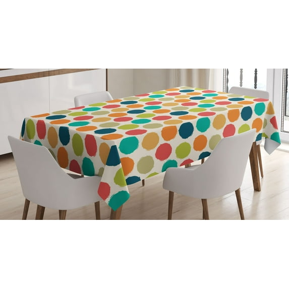 Ambesonne Vintage Tablecloth Rectangular Table Cover, Hipster Polka Dots Tile, 52"x70", Multicolor