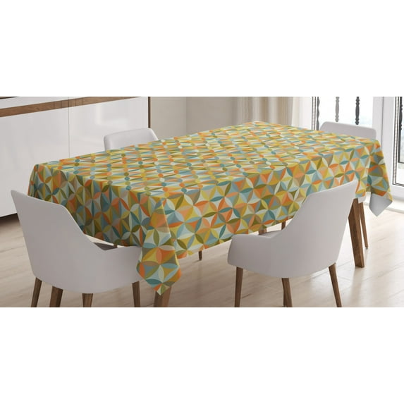 Ambesonne Vintage Tablecloth Rectangular Table Cover, Interlace Rounds Oval, 60"x84", Multicolor