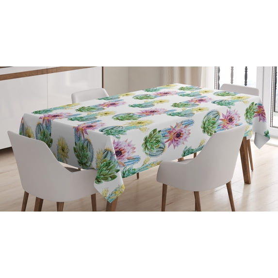 Ambesonne Vintage Tablecloth Rectangular Table Cover, Mexican Plant Cactus, 52"x70", Pink Green and Blue