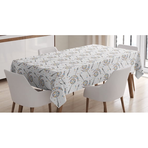 Ambesonne Vintage Tablecloth Rectangular Table Cover, Moon Sun Arrow Art, 52"x70", Blue Yellow