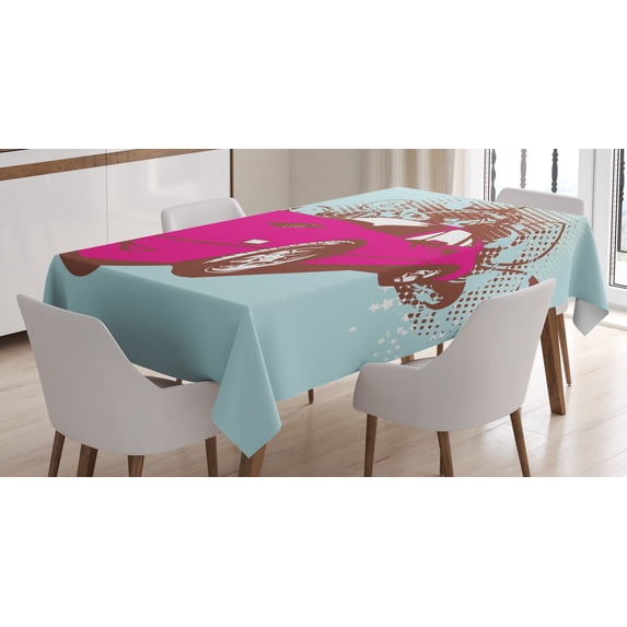 Ambesonne Vintage Tablecloth Rectangular Table Cover, Old Car Cartoon Style, 60"x84", Pale Blue Hot Pink