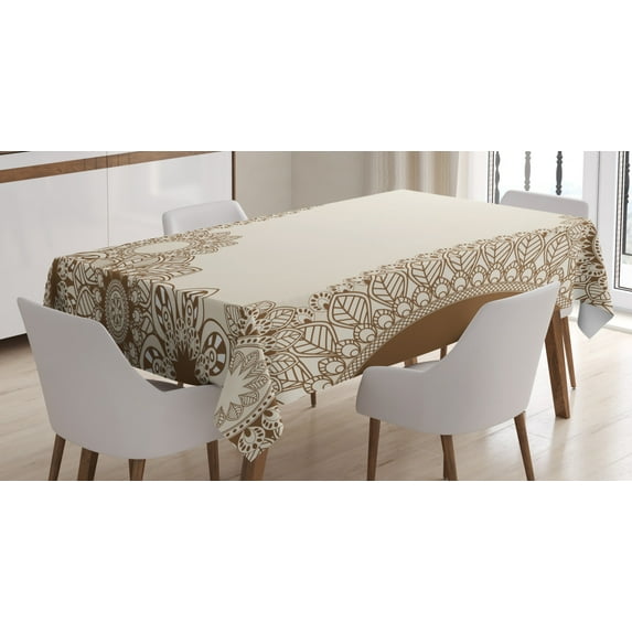 Ambesonne Vintage Tablecloth Rectangular Table Cover, Old Fashioned Mandala Art, 60"x84", Caramel Tan