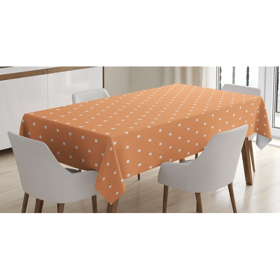 Ambesonne Vintage Tablecloth Rectangular Table Cover, Polka Dot on Lace Mesh, 60"x84", Pale Orange and White