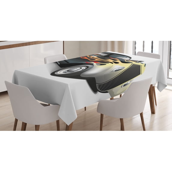 Ambesonne Vintage Tablecloth Rectangular Table Cover, Retro 40s Drag Car, 60"x84", Grey Orange