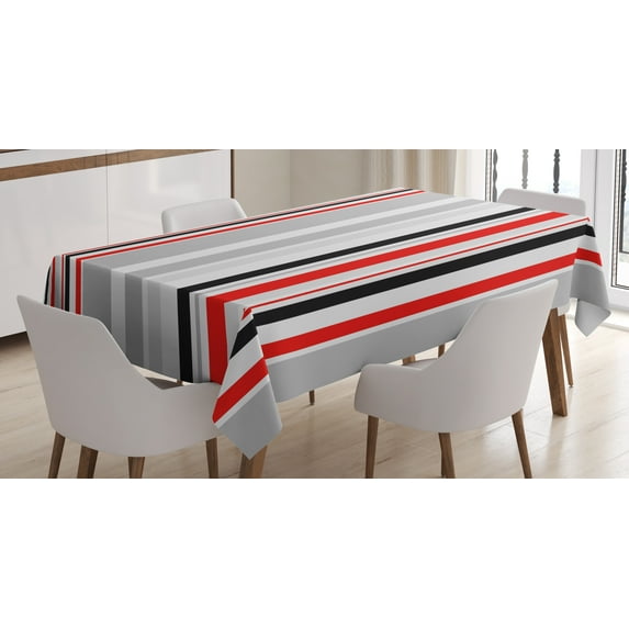 Ambesonne Vintage Tablecloth Rectangular Table Cover, Retro Abstract Lines, 52"x70", Vermilion and Pale Grey