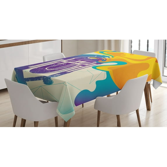 Ambesonne Vintage Tablecloth Rectangular Table Cover, Retro Vintage Radio Music, 52"x70", Purple and Blue