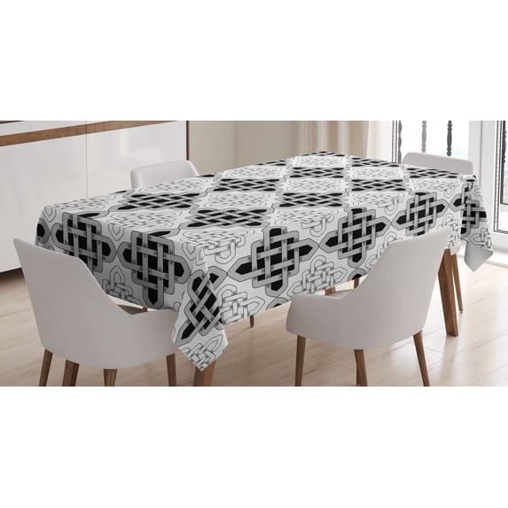 Ambesonne Vintage Tablecloth Rectangular Table Cover, Scandinavian Celtic, 52"x70", Grey White
