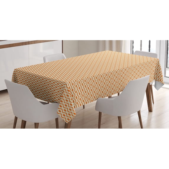 Ambesonne Vintage Tablecloth Rectangular Table Cover, Wavy Elliptic Pattern, 60"x90", Orange Cream