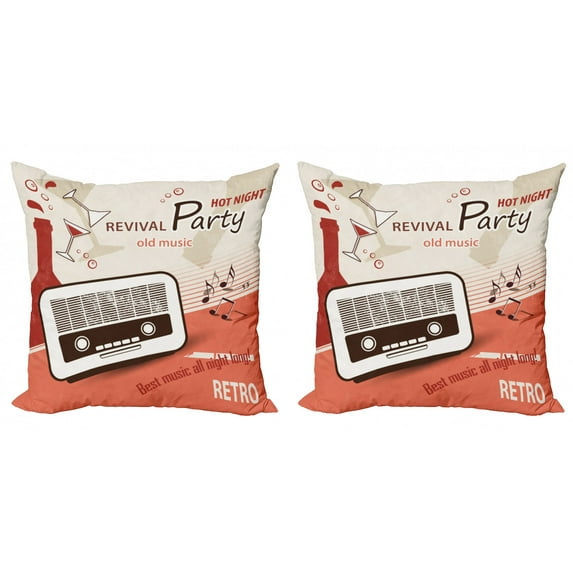 Ambesonne Vintage Throw Pillow Cover 2 Pack, 70s Party, 16", Multicolor