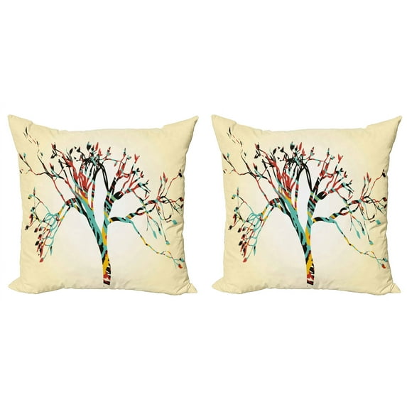 Ambesonne Vintage Throw Pillow Cover 2 Pack, Abstract Colorful Tree, 24", Multicolor