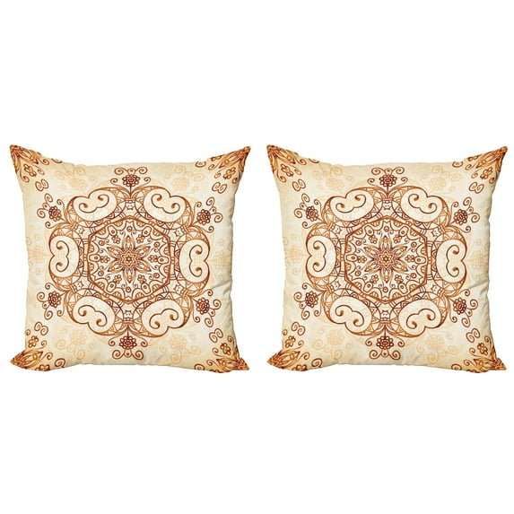 Ambesonne Vintage Throw Pillow Cover 2 Pack, Abstract Damask Motif, 16", Redwood Peach