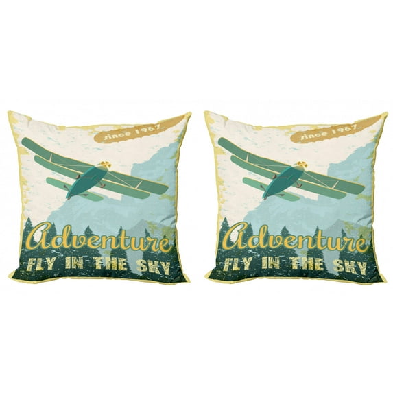 Ambesonne Vintage Throw Pillow Cover 2 Pack, Adventure in Sky Plane, 24", Multicolor