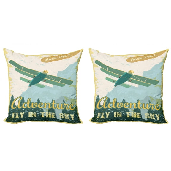Ambesonne Vintage Throw Pillow Cover 2 Pack, Adventure in Sky Plane, 24", Multicolor