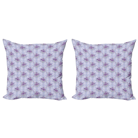 Ambesonne Vintage Throw Pillow Cover 2 Pack, Antique Waves Roses, 18", Pale Blue Lavender