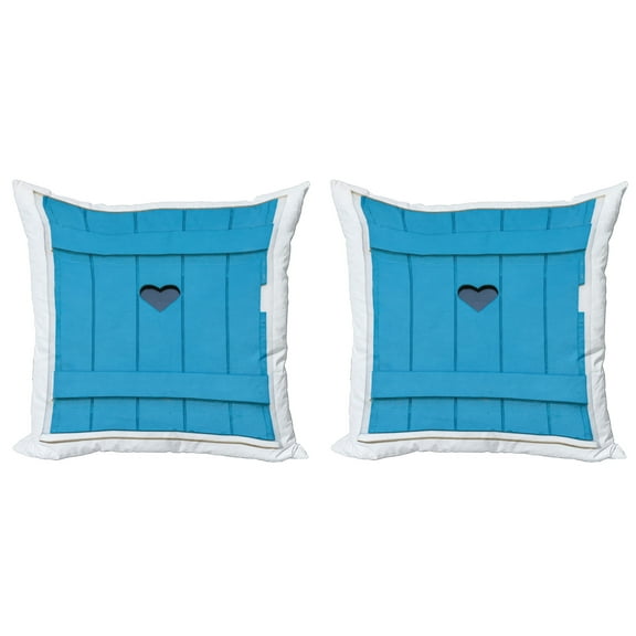 Ambesonne Vintage Throw Pillow Cover 2 Pack, Bohemian Italian Heart, 16", White Turquoise