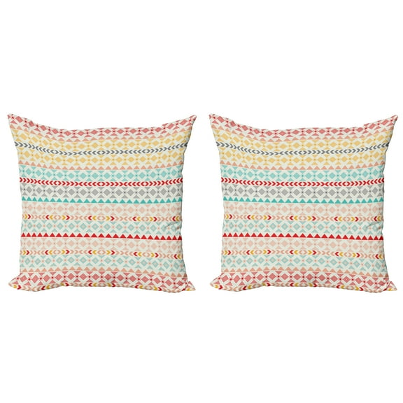 Ambesonne Vintage Throw Pillow Cover 2 Pack, Boho Stripes and Shapes, 16", Multicolor
