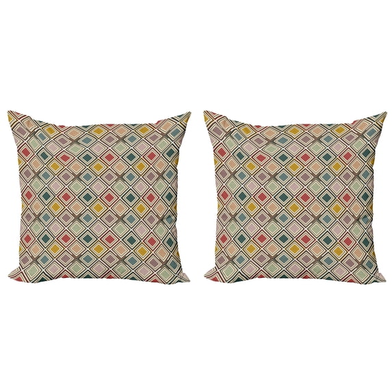 Ambesonne Vintage Throw Pillow Cover 2 Pack, Colorful Dotted Squares, 16", Multicolor