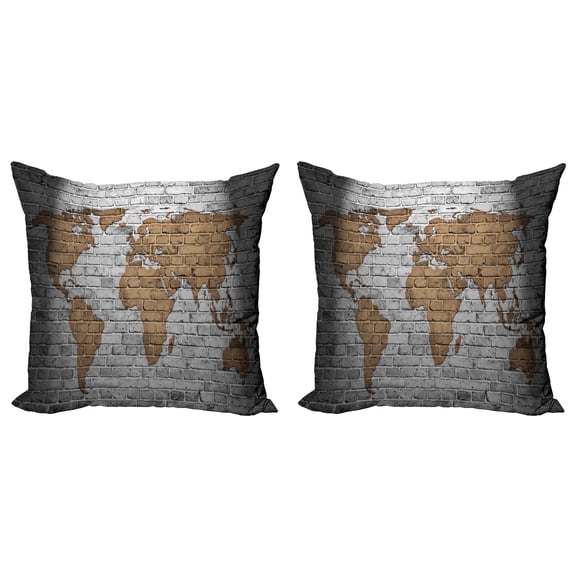 Ambesonne Vintage Throw Pillow Cover 2 Pack, Countries Continents, 18", Pale Grey Pale Brown