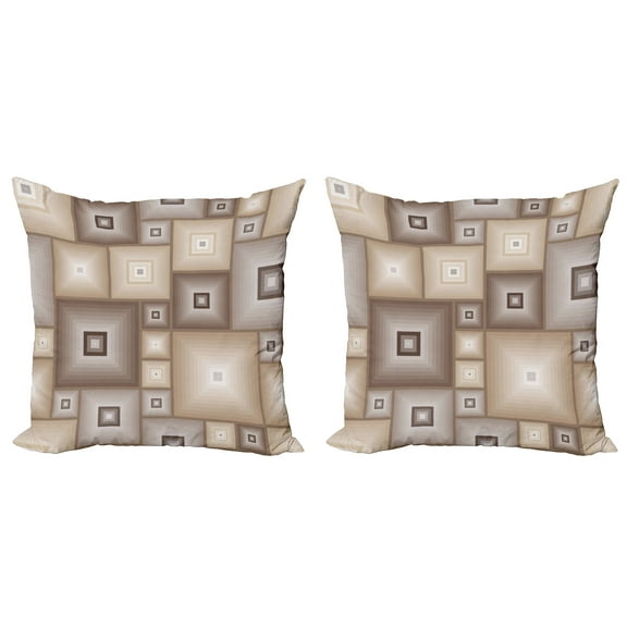 Ambesonne Vintage Throw Pillow Cover 2 Pack, Cubic Square Retro Form, 24", Brown Cream