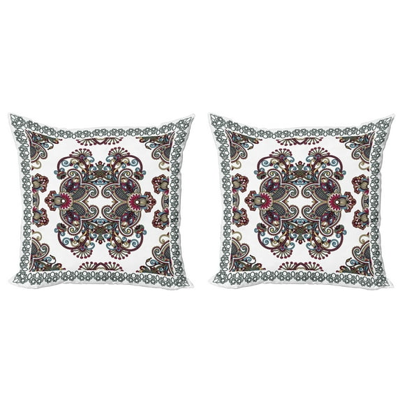 Ambesonne Vintage Throw Pillow Cover 2 Pack, Curlicues Floral Design, 20", Multicolor