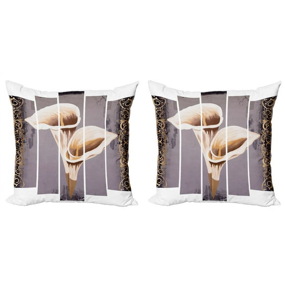 Ambesonne Vintage Throw Pillow Cover 2 Pack, Exotic Flower and Curlicue, 18", Umber Purpleblue