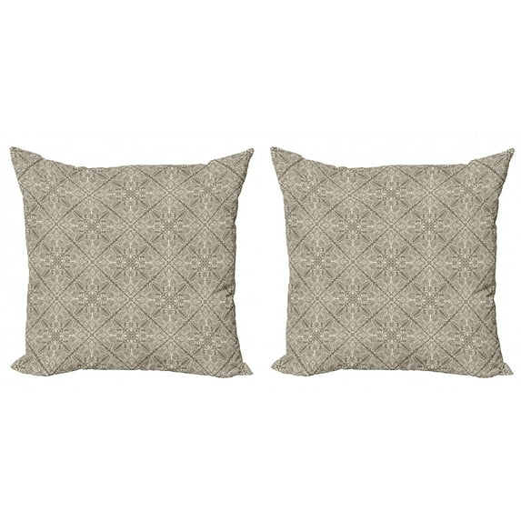 Ambesonne Vintage Throw Pillow Cover 2 Pack, Floral Byzantine Damask, 24", Taupe and Beige