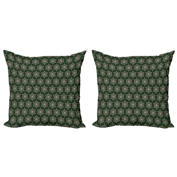 Ambesonne Vintage Throw Pillow Cover 2 Pack, Floral Motif Timeless Retro, 16", Emerald Beige