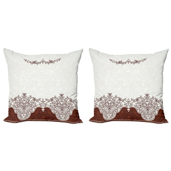 Ambesonne Vintage Throw Pillow Cover 2 Pack, Floral Persian Design, 24", Beige Brown