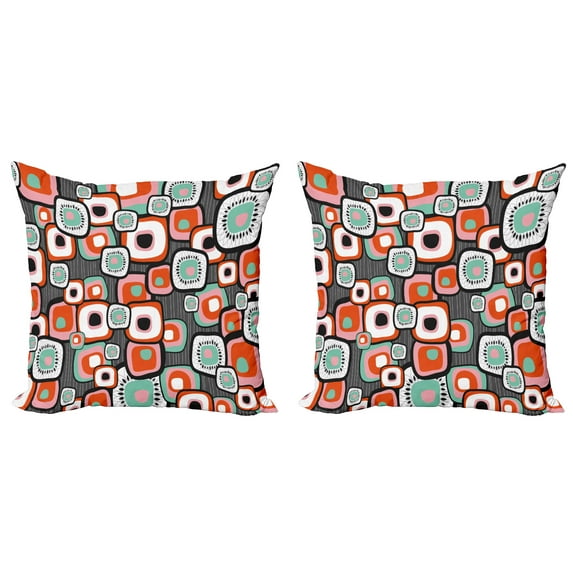 Ambesonne Vintage Throw Pillow Cover 2 Pack, Funk Lava Flowers Forms, 20", Pale Pink Orange