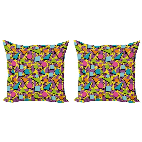 Ambesonne Vintage Throw Pillow Cover 2 Pack, Funky Geometric Style, 16", Multicolor