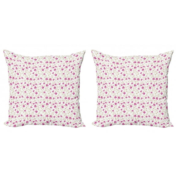 Ambesonne Vintage Throw Pillow Cover 2 Pack, Girly Curly Stems, 24", Pink Reseda Green