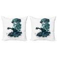 thumbnail image 1 of Ambesonne Vintage Throw Pillow Cover 2 Pack, Grunge Skull Girl Roses, 18", Petrol Blue White, 1 of 7