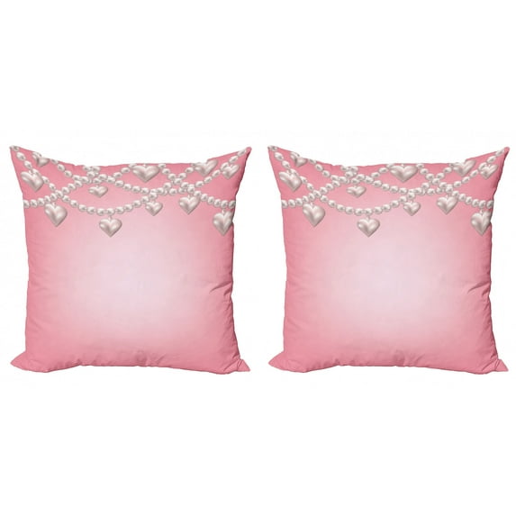 Ambesonne Vintage Throw Pillow Cover 2 Pack, Heart Pearl Necklace, 18", Beige Pink