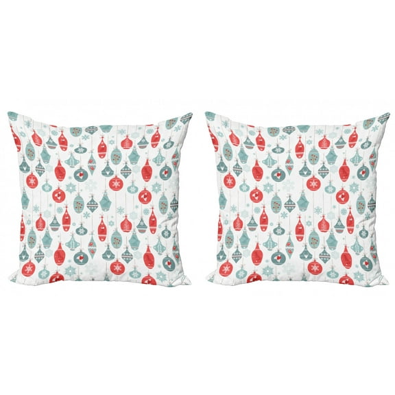 Ambesonne Vintage Throw Pillow Cover 2 Pack, Joyful Xmas Pattern, 24", Blue Red