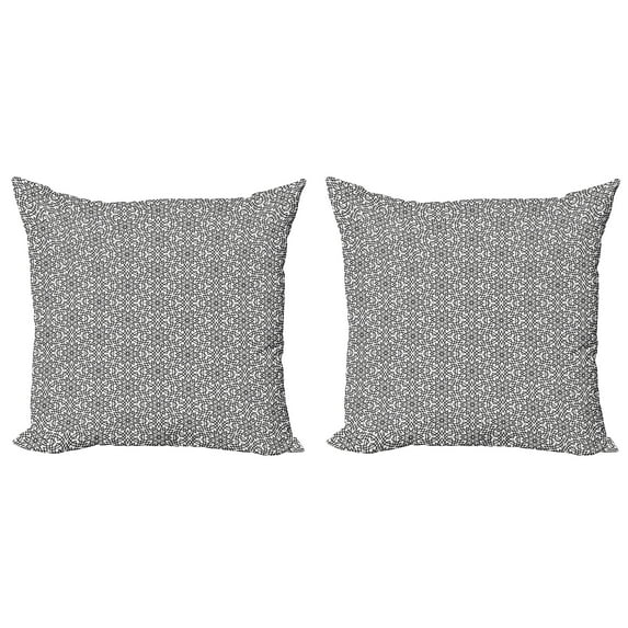 Ambesonne Vintage Throw Pillow Cover 2 Pack, Jumble Grid Floral Details, 18", Charcoal Grey and White