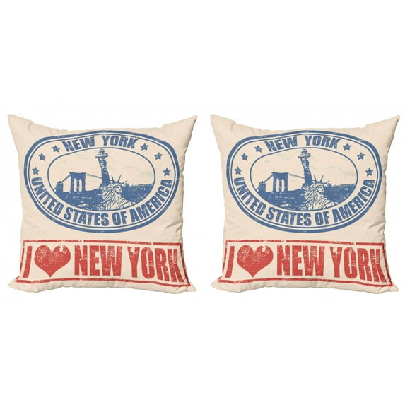 Ambesonne Vintage Throw Pillow Cover 2 Pack, Love NYC in Red Blue, 16", Blue Orange