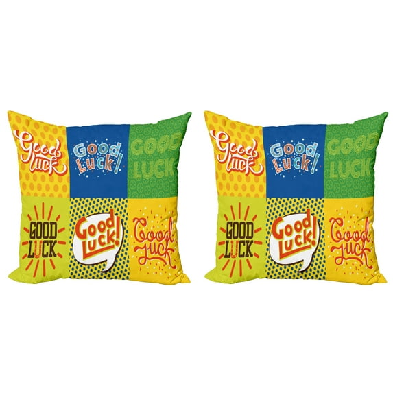 Ambesonne Vintage Throw Pillow Cover 2 Pack, Lucky Pop Art, 18", Multicolor