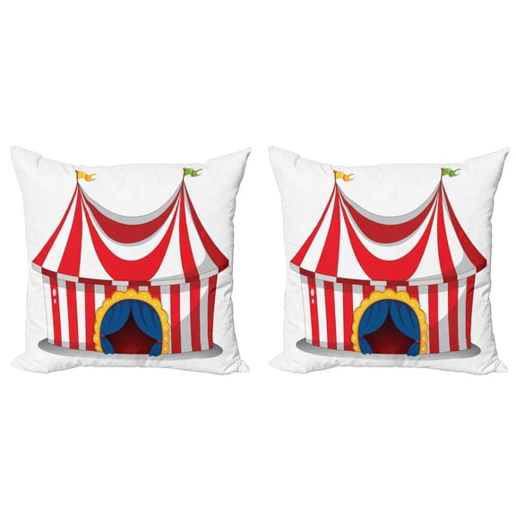 Ambesonne Vintage Throw Pillow Cover 2 Pack, Nostalgic Circus Flag, 18", Red White